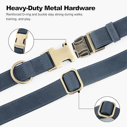 Plutus Pet Genuine Leather Dog Collar – Adjustable Pet Collar with Quick Release Metal Buckle, Soft Real Leather for Small Medium Large Dogs, Heavy Duty & Skin-Friendly (Blue, XS)