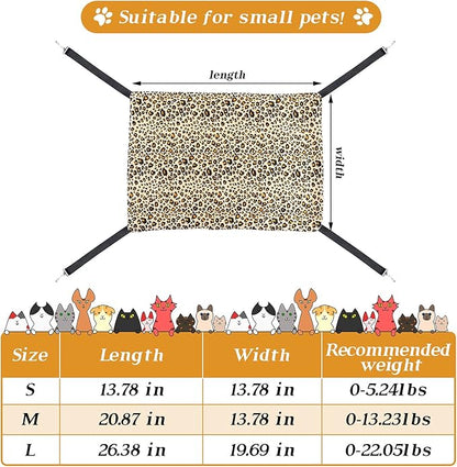 Jetec 2 Pieces Reversible Cat Hanging Hammock Soft Breathable Pet Cage Hammock with Adjustable Straps and Metal Hooks Double Sided Hanging Bed for Small Dogs Rabbits(Leopard and Dot,M)
