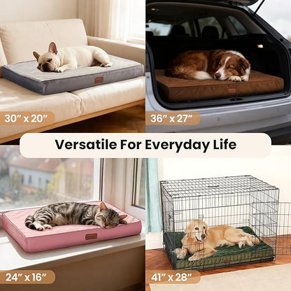 OhGeni Orthopedic Waterproof Dog Bed for Small Dogs, Machine-Washable Removable Cover in Easy-Clean Fabric, High Density Foam & Easy-Carry Handle, Suitable for Crate, 24 inch (Gray)