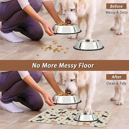 Cute Cat Paw Prints Dog Food Mat for Floors,Vintage Boho Absorbent Pet Food and Water Bowl Mats,Non-Slip Pet Feeding Mat,Pet Supplies 16" x 24"