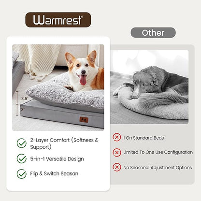 2-Pack Waterproof Dog Bed Medium Size Dogs, Plush Cushion & Orthopedic Egg-Crate Foam Mattress for Senior Dogs, Washable Dog Crate Bed with Removable Cover, Light Grey