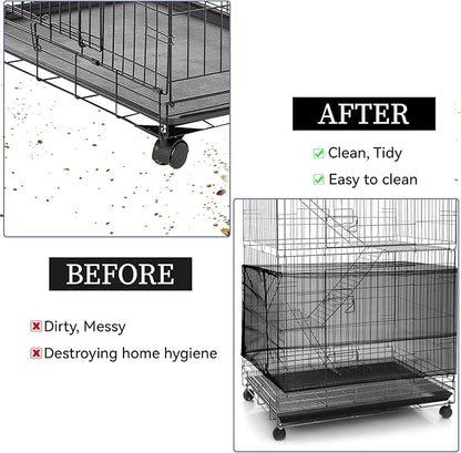 Large Bird Cage Seed Catcher, Stretchy Bird Cage Cover, Soft Nylon Mesh Skirt, Parrot Birdcage Net, Ventilate Dustproof Cover for Parrot Parakeet Macaw African (Black)