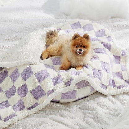 LE SURE Waterproof Puppy Blanket for Small Dogs - Washable Double Sided Dog Blankets with Warm Jacquard Shag and Soft Sherpa Fleece, Pet Cat Blanket for Couch Protection, 3D Textured Cloud, Purple