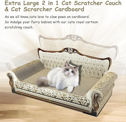 Luxury Cardboard Cat Scratcher Sofa Bed, Couch Shaped Scratching Board, Scratch Lounge with Catnip, Scratcher for Indoor Cats Large Grey