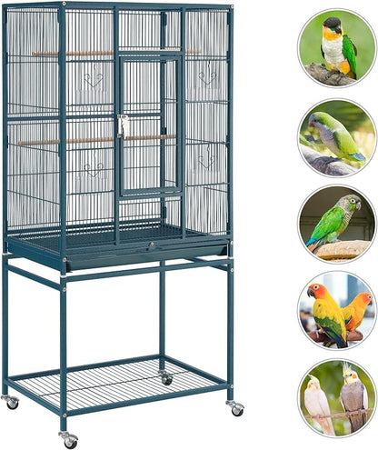 Topeakmart 54'' H Large Bird Cage Parrot Cage w/Stand Bird Cage for Conures Parakeets Cockatiels Canary Budgies Quaker Lovebird, Navy Blue