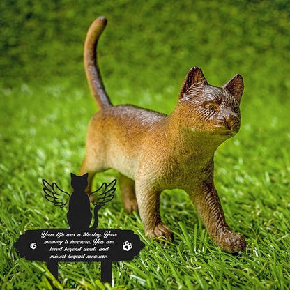 Cat Memorial Decorations - Garden Stakes Markers with Angel Wings, Waterproof Metal Plaques for Cemetery, Cat Grave Decor
