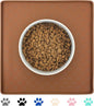 Ptlom Pet Placemat for Dog and Cat, Waterproof Silicone Pet Feeding Bowl Mats for Food and Water, Small Medium Large Dogs Mat Prevent Residues from Spilling to Floor, Brown, 11.8"x11.8"