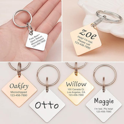 Anavia Personalized Pet ID Tags, Stainless Steel Glossy Laser Engraved Dog Cat Collar Name Tags, Multiple Colors Shapes Sizes (Diamond, Regular)