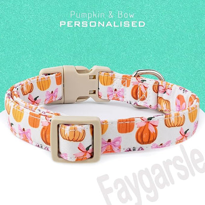 Faygarsle Fall Pumpkin Pattern Dog Collar with Charm, Adjustable Neckwear for Small Medium Large Dogs, Orange and Pink for Small Medium Large Dogs XS