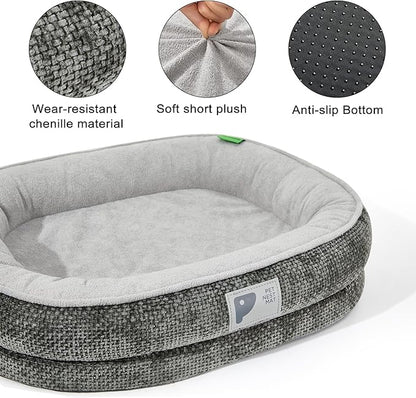 Dog Beds for Small Dogs,Orthopedic Bed with Removable Cover&Non-Slip Bottom Couch Bed with Four-Sided Bolster Grey S