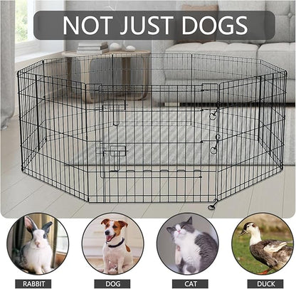 PETIME Foldable Metal Dog Exercise Pen/Pet Puppy Playpen Kennels Yard Fence Indoor/Outdoor 8 Panel 24" W x 36" H with Top Cover (with top Cover, 8 Panels 36" H)