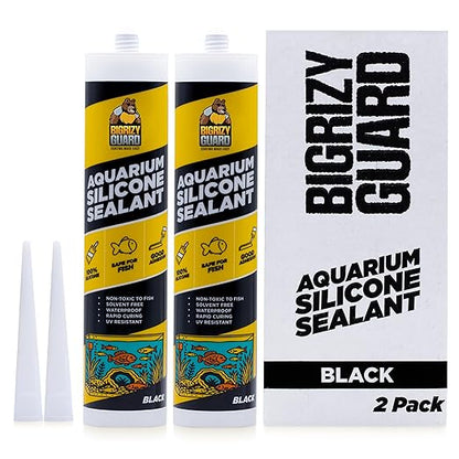 Aquarium Silicone Sealant Black 2x10.14 Fl oz Cartridge - Aquarium Safe Silicone for Fish & Plants | 100% Waterproof, Premium, Non-Toxic, Solvent Free, Strong Bond, Fast Curing (2 Pack)