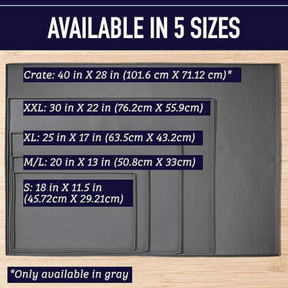 Leash Boss Waterproof Silicone Pet Feeding Mat - Raised-Edge Spill Containment Dog Placemat - Non-Slip Dishwasher-Safe Pet Food Mat for Bowls - 20 x 13 in, Gray