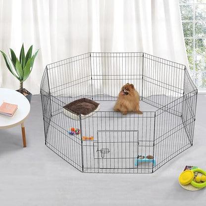 Yaheetech 24 inch 32 Panel Metal Black Heavy Duty Foldable Dog Pen - Outdoor Indoor with Door- Dog Exercise Pen Barrier Kennel Portable Cat Duck Chicken Puppy Fence