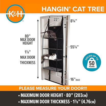 K&H Pet Products Hangin Cat Tree Door Mounted Cat Furniture, Space Saving Multi-Level Wall Perch Hammock Bed, Interconnecting Levels, Collapsible, Tool-Free Assembly - Gray - Fits Doors <80in H