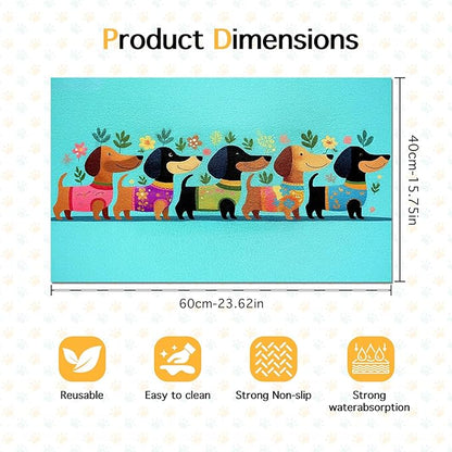 Spring Dachshund Pet Feeding Mat 24x16 Inch Cute Pet Feeding Area Mat Pet Food Mat Pet Mats for Food and Water Dog Mat for Food and Water Indoor Feeding Corner Kitchen Floor Decor