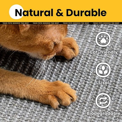 Cat Scratcher Mat,Natural Sisal Cat Scratch Pad with Hook&Loop Tape,Horizontal Floor Kitty Scratching Pads Rug for Indoor, Furniture Protector for Couch&Carpets&Sofas, Large, Grey, 2 Pack