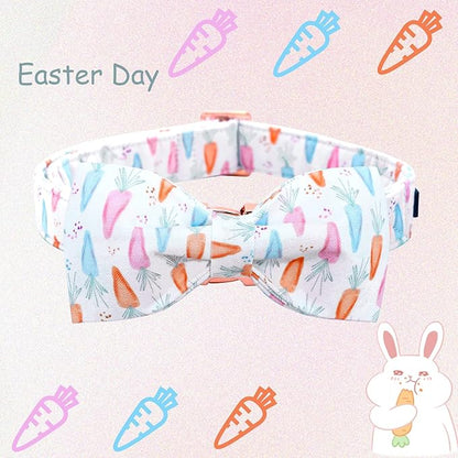 Lionheart glory Easter Dog Collar with Bow Tie Carrot Print Dog Collar Girl or Boy Soft Durable Adjustable Puppy Gift Collar Bows Spring Collar Dog Bow