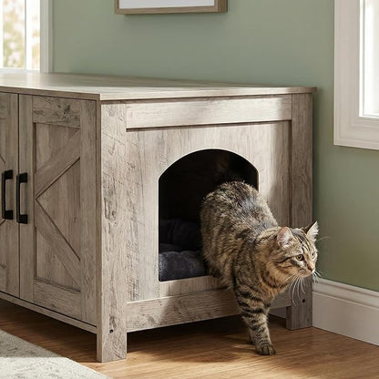 Homhedy Cat Litter Box Enclosure for 2 Cats, Litter Box Furniture Hidden with Double Room,Wooden Cat Washroom Furniture,Cat House,47.2”L x 19.7”W x 19.7”H,Greige