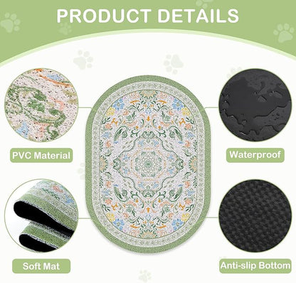 Bienbee Cat Litter Mat, 33" x 22" Large Size Litter Box Mat Rug with Non-Slip Bottom,Urine and Water Proof, Easy to Clean Cat Supplies Essentials for Indoor Kitty Kitten Floor,Bean-Green L