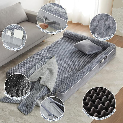 BFPETHOME Orthopedic Dog Beds for Extra Large Dogs, Waterproof Sofa XXL Dog Bed with Sides, Non-Slip Bottom and Egg-Crate Foam Big Pet Couch Bed with Washable Removable Cover,Pet Bed for Large Dogs
