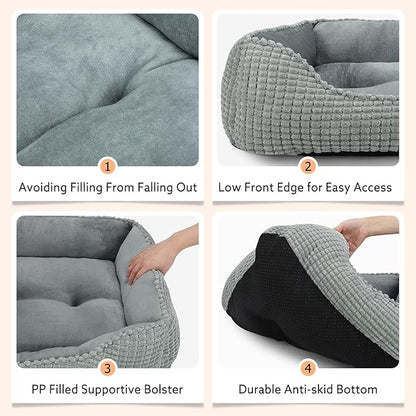 MIXJOY Rectangle Washable Orthopedic Dog Bed for Small, Medium and Large Dogs, Soft Calming, Sleeping Puppy Bed Durable Pet Cuddler with Anti-Slip Bottom, S (20"x19"x6")