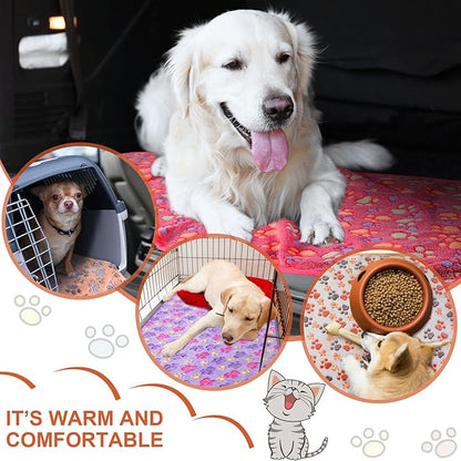 Tatuo 4 Pcs Dog Blanket for Pet Cat Blankets Indoor Puppy Teething Stuff Toys Paw Print Fleece Soft Blanket Sleep Mat for Guinea Pig Cage(White, Coffee, Pink, Purple,Midwest (24 x 47 Inch),Square)