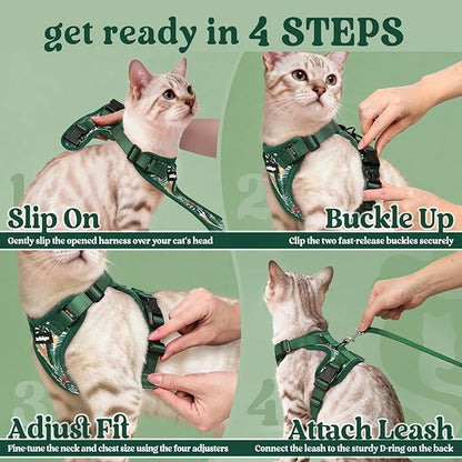 rabbitgoo Cat Harness and Leash for Walking, Escape Proof Soft Adjustable Vest Harnesses for Cats, Easy Control Breathable Reflective Strips Jacket,Rainforest Green,XS