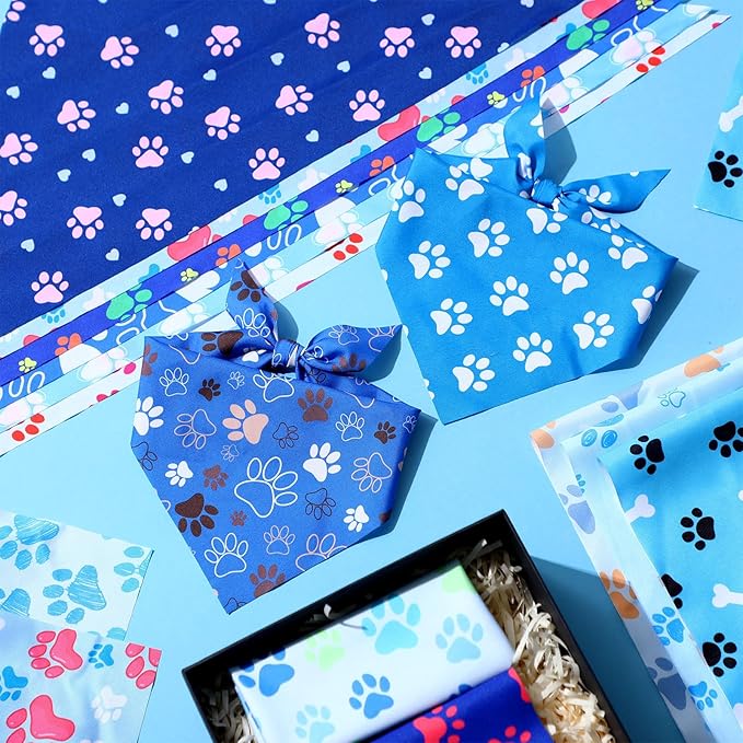 50 Pcs Blue Paw Print Dog Bandanas Bulk Animal Footprint Bandanas for Dogs Triangle Kerchief Bib Scarf Set for Pet Winter Costume Photo Props Daily Accessories Pet Shops (19.7 x 13.8 x 13.8)