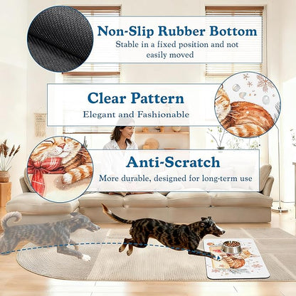 Cat Dog Cat Food Mat–Christmas Stocking Absorbent Waterproof Placemat for Food and Water Bowls, Non Slip Rubber Backing, Feeding Mat for Clean Floors 12"x20"