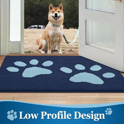 Buganda Dog Door Mat for Muddy Paws, Absorbent Dirt Trapper Washable Indoor Doormats, Non Slip Low-Profile Mud Mat for Dogs, Front Entrance Doormat for Inside Floor (47x24 Inches, Dark Blue)