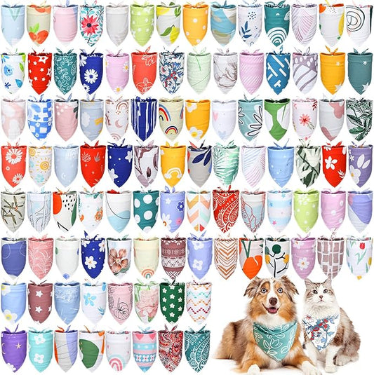 150 Pcs Boho Dog Bandanas Bulk Pet Bibs Colorful Triangle Scarf Pet Boho Bandanas for Medium Large Dogs Spring Summer Birthday Costume Decoration