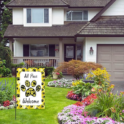 ALL Paws Welcome Garden Flag,Welcome to Cute Dog House Vertical Double Sided Outdoor Decor,Welcome Dog Summer Garden Flag.12 x 18 Inch