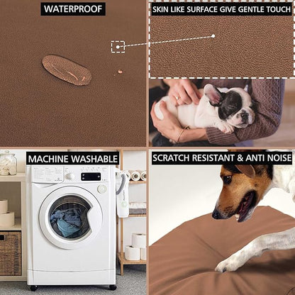 Dog Bed Cover Waterproof Replacement Machine Washable Covers for 44x44 Inch Dog Bed Heavy Duty Scratch Resistant Mattress Protector Pet Bed Round Brown Cover Only