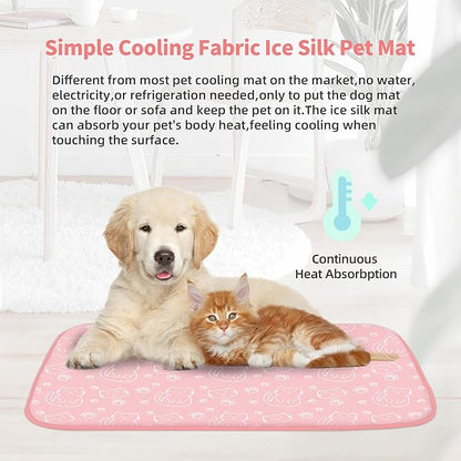 NWK Pet Cooling Mat - Ice Silk Cooling Mat for Dogs & Cats Portable & Washable Pet Cooling Blanket, Car Seats, Beds for Summer (1, Pink Cat, 39‘’ X 27‘’ X 0.3'')