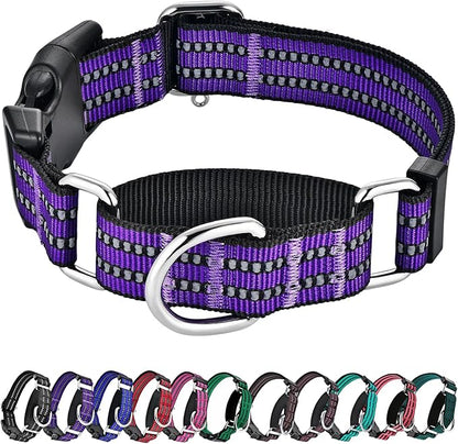 Hikiko Martingale Collar for Dogs Reflective Nylon Dog Collar with Quick Release Buckle Adjustable Training No Slip Dog Collar (Small, Purple)
