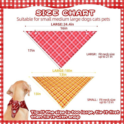 PAWCHIE Dog Bandanas Small Reversible Styles Pet Triangle Scarf Bibs - Adjustable with Two Snaps - Kerchief Set Accessories for Dogs, Puppy, Cats, L