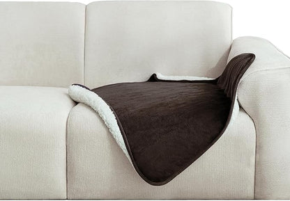 gogobunny Waterproof Bed Blanket, Reversible Sherpa Fleece Throw Blanket for Dog Puppy Cat, Furniture Cover Protects Bed Couch Sofa from Liquid Pee and Pet Fur (Dark Brown, 30x30 inches)