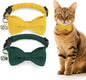 Cat Collar Breakaway with Bells, Soft Cotton Green Cat Bowtie Collar for Girl Boy Cats, Small Cats Collar with Bow for Spring Summer,2 Pack Cute Kitten Collars with Removable Bowtie 8-12Inch