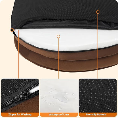 Dwanton Orthopedic Dog Bed for Extra Extra Large Dogs with Gel Memory Foam, Waterproof Dog Sofa, Washable Pet Bed with Four Sided Bolster Cushion, Removable Cover & Non-Slip Bottom, 48", Brown