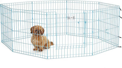 MidWest Homes for Pets Folding Metal Puppy / Dog Exercise Pen, Indoor/Outdoor Playpen with Door, 16 Sq Feet of Play Space, 24-Inches Tall, Blue