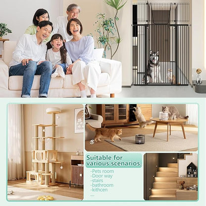 Jiprlak51 Extra Tall Cat Gate for Doorway – 28.5"-48.7" Extra Wide Pet Gate with Adjustable Cat Door Wide,Auto Close, Pressure Mounted, Pet Gate for Cats & Small Dogs, Hallway, Stairs, Kitchen