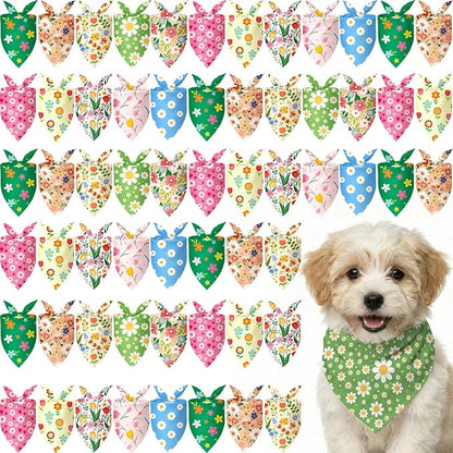 Weewooday 50 Pcs Spring Dog Bandanas Bulk with Daisy, Flower, Floral Soft Bibs Adjustable Triangle Pet Scarf Bowtie for Small Medium Large Costume Grooming(19.7 x 13.8 x 13.8 Inch)
