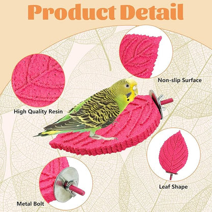 3 Pcs Bird Perch Resin Bird Beak Grinding Stone Leaf Shape Perch Stand Foot Clawing Trimmer Platform Cage Accessories for Cockatiels Conures Budgies Lovebirds (Pink)