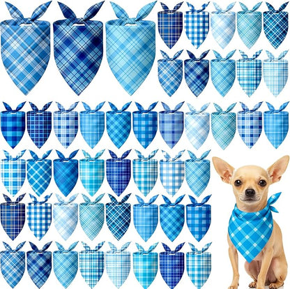 Abbylike 50 Pcs Plaid Dog Bandanas Bulk Blue Checkered Bandanas for Dogs Triangle Kerchief Bibs Scarf Set for Pet Holiday Costume Photo Props Accessories Pet Shops (19.7 x 13.8 x 13.8 Inch)
