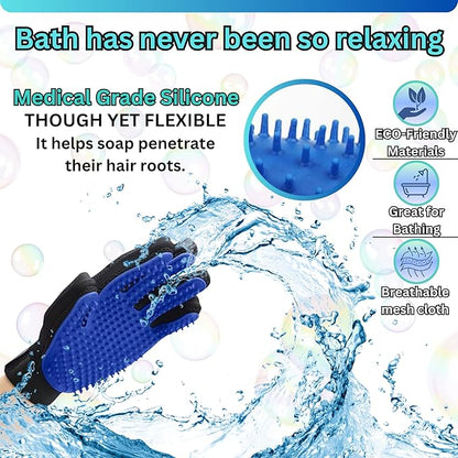 (Right Hand) Pet Hair Remover Glove – Blue, Reusable Grooming Glove for Dogs, Cats & Horses, Gentle Deshedding, Bathing & Massaging, Anti-Shedding Tool for Pet Hair Removal (Right Hand only)