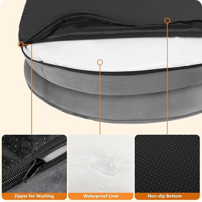 Dwanton Orthopedic Dog Bed for Extra Extra Large Dogs with Gel Memory Foam, Waterproof Dog Sofa, Washable Pet Bed with Four Sided Bolster Cushion, Removable Cover & Non-Slip Bottom, 48", Medium Gray