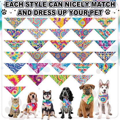 Aliceset 180 Pcs Tie Dye Dog Bandana Bulk Rainbow Bandanas for Dogs Adjustable Washable Pet Triangle Scarf Cute Paisley Kerchief Bibs for Pet Summer Costume Accessories Decorations