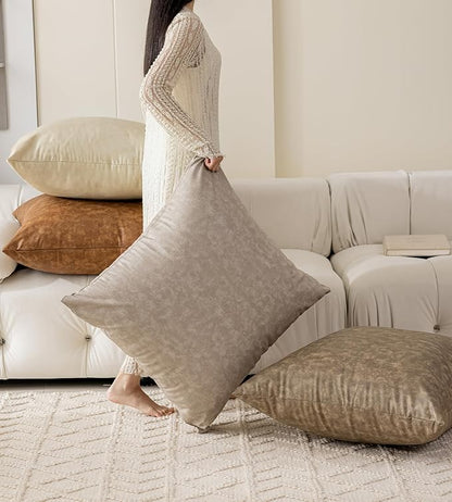 Pack of 4 Neutral Decorative Faux Leather Throw Pillow Covers 20x20 inch, Soft Modern Boho Luxury Waterproof Floor Cushion Cases, for Outdoor Lounge Sofa Couch Bed Home Decor