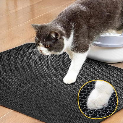 Cat Litter Mat Compact Size 23.6"x14.6" for Small Spaces, Upgrade Waterproof Leakproof Back Layer, Honeycomb Trapping Mat, Washable, Easy to Clean, Scatter Control Kitty Litter Matt, Black